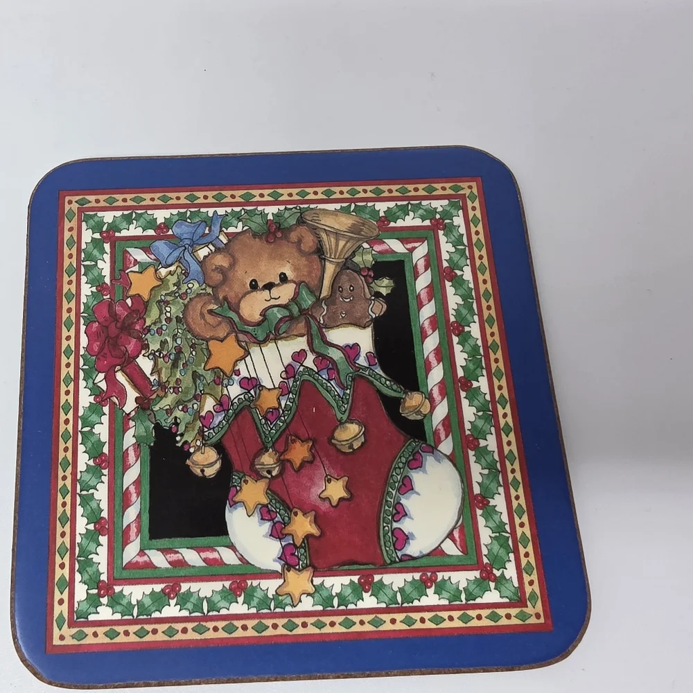 Pimpernel Coasters Bears Cjrostmas SET OF 6 vintage Cork Back